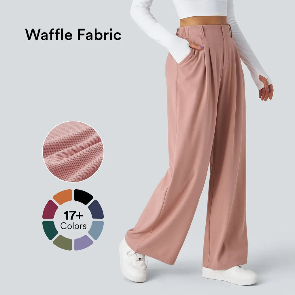 Halara Flex Women’s High Waist Wide Leg Pants with Pockets – Waffle Fabric Comfort
