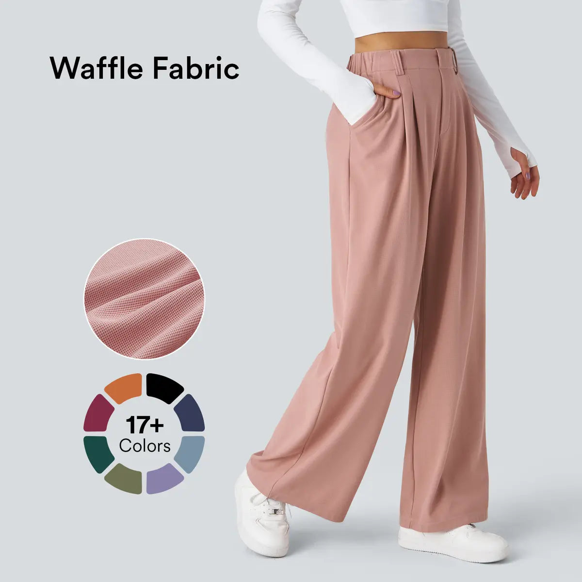 Halara Flex Women’s High Waist Wide Leg Pants with Pockets – Waffle Fabric Comfort