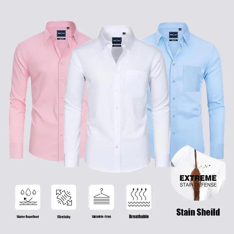 3-Pack Men's Slim Fit Dress Shirts – Long Sleeve Business Casual, Stain-Resistant