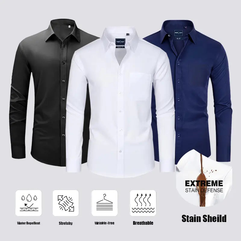 3-Pack Men's Slim Fit Dress Shirts – Long Sleeve Business Casual, Stain-Resistant