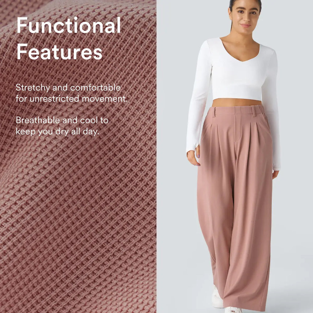 Halara Flex Women’s High Waist Wide Leg Pants with Pockets – Waffle Fabric Comfort