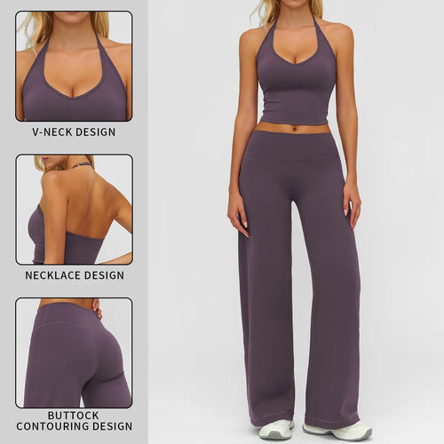 Women’s Two-Piece Sport Set – Crop Cami Top & Flare Pants for Yoga & Gym