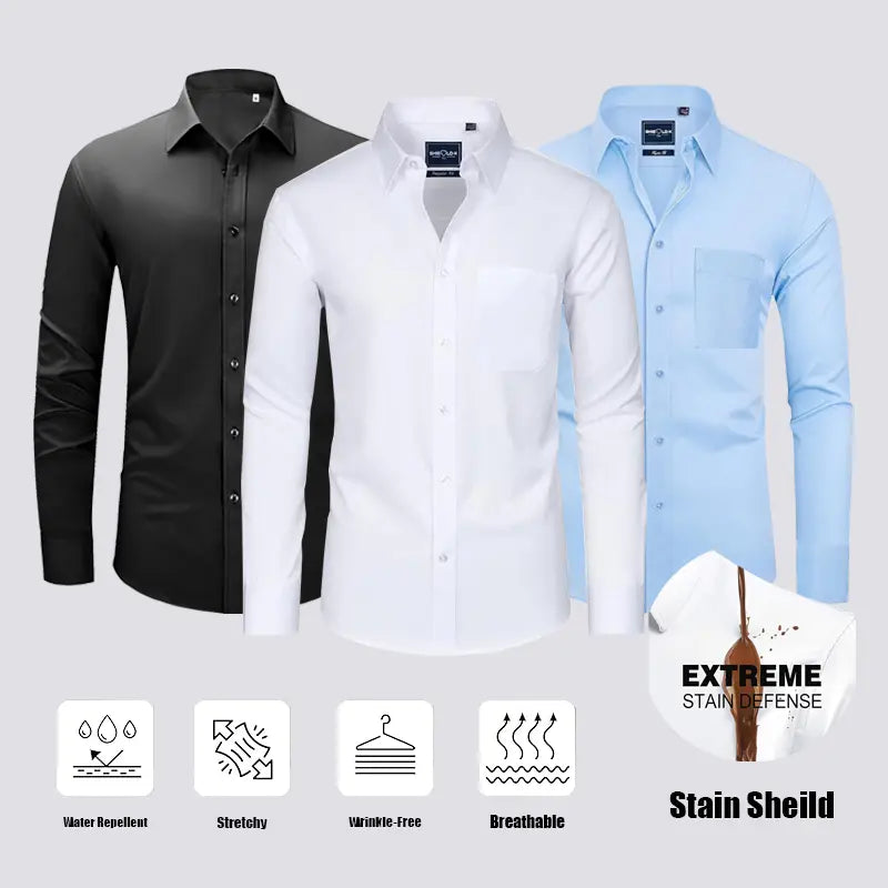 3-Pack Men's Slim Fit Dress Shirts – Long Sleeve Business Casual, Stain-Resistant