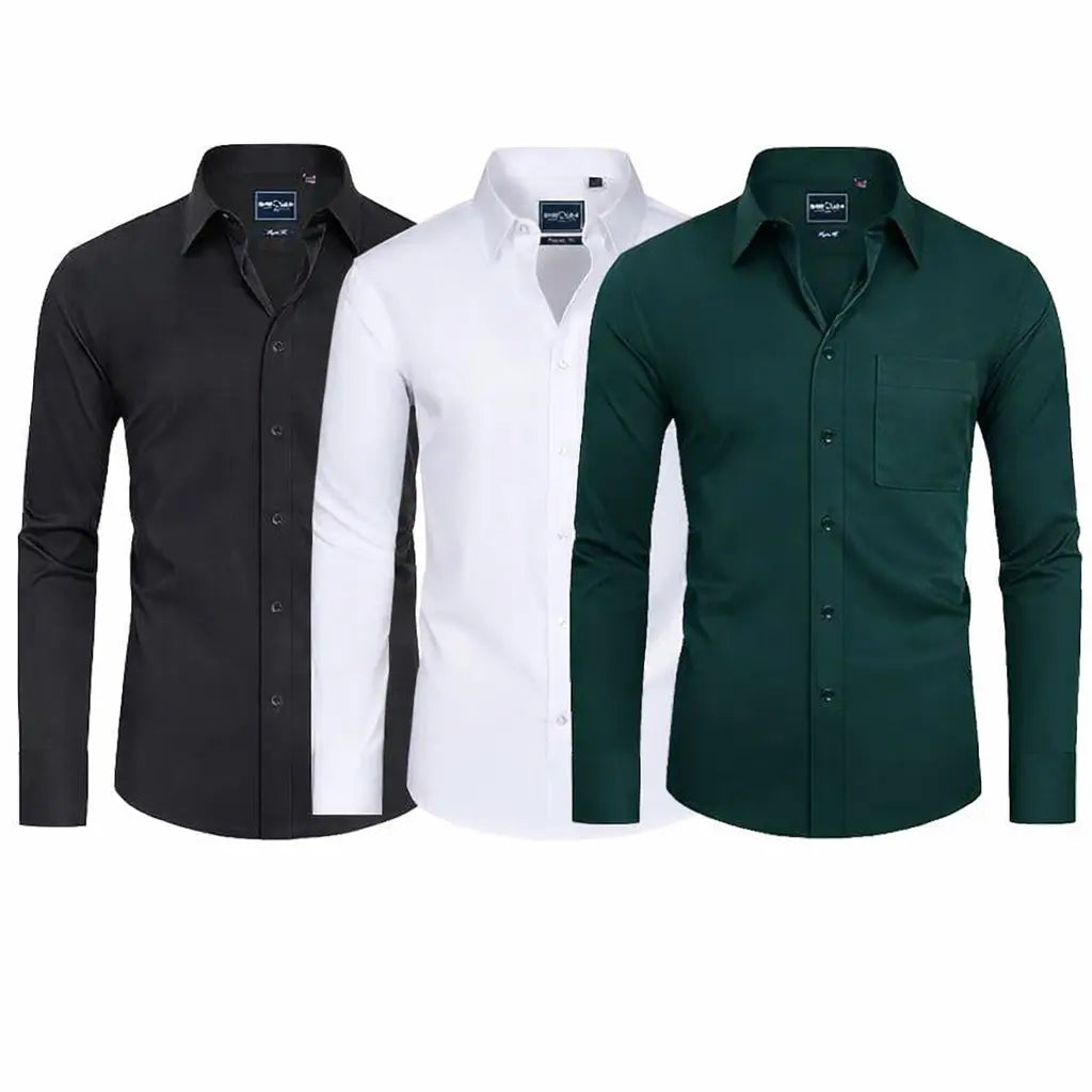 3-Pack Men's Slim Fit Dress Shirts – Long Sleeve Business Casual, Stain-Resistant