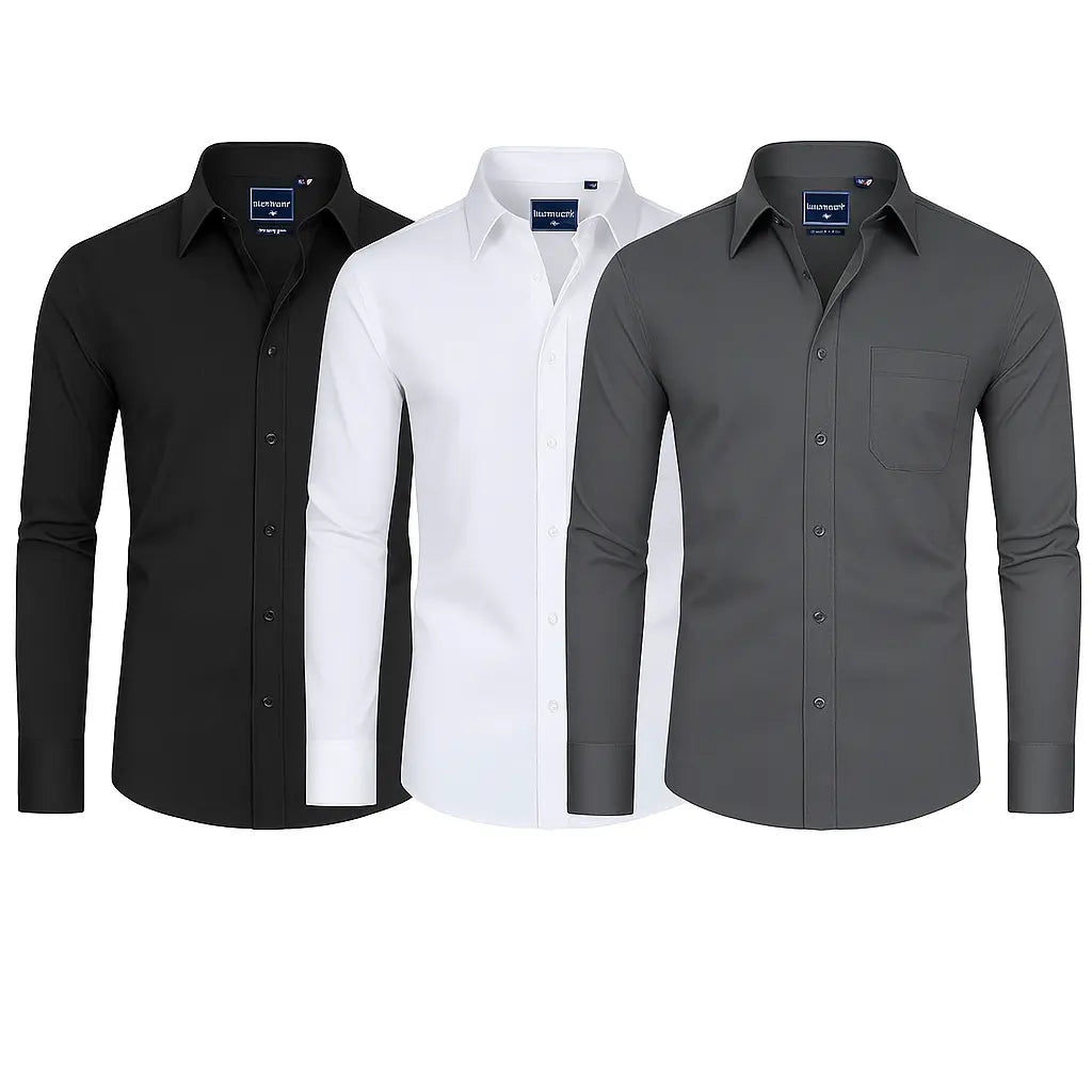 3-Pack Men's Slim Fit Dress Shirts – Long Sleeve Business Casual, Stain-Resistant
