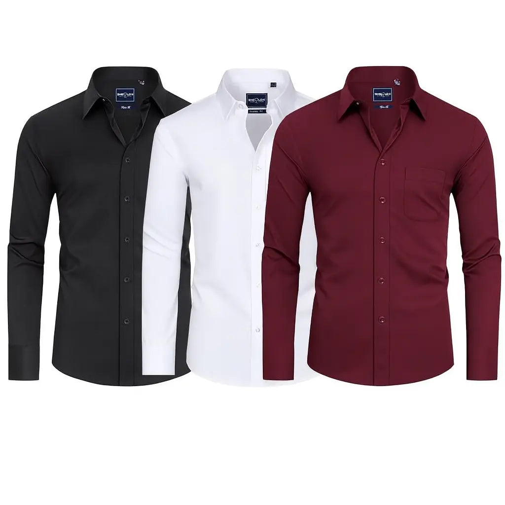 3-Pack Men's Slim Fit Dress Shirts – Long Sleeve Business Casual, Stain-Resistant