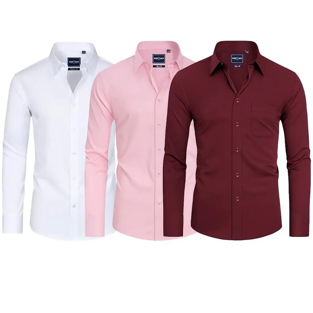 3-Pack Men's Slim Fit Dress Shirts – Long Sleeve Business Casual, Stain-Resistant