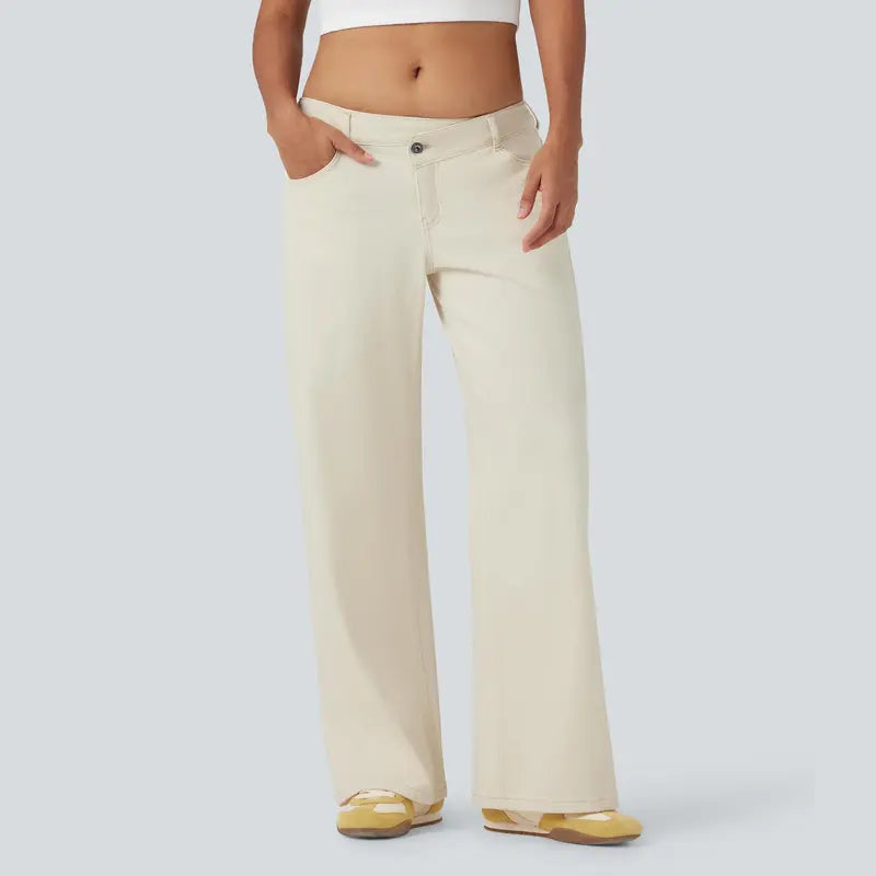 Halara Flex Baggy Wide-Leg Jeans with Zipper Pockets – Casual Low-Rise Washed Denim