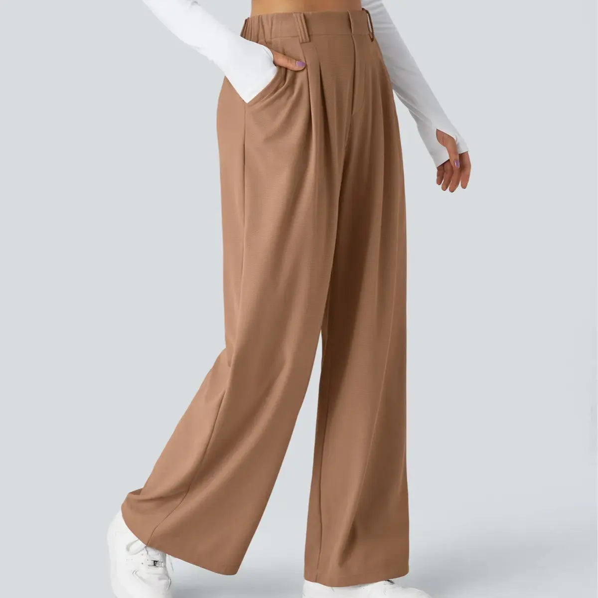 Halara Flex Women’s High Waist Wide Leg Pants with Pockets – Waffle Fabric Comfort